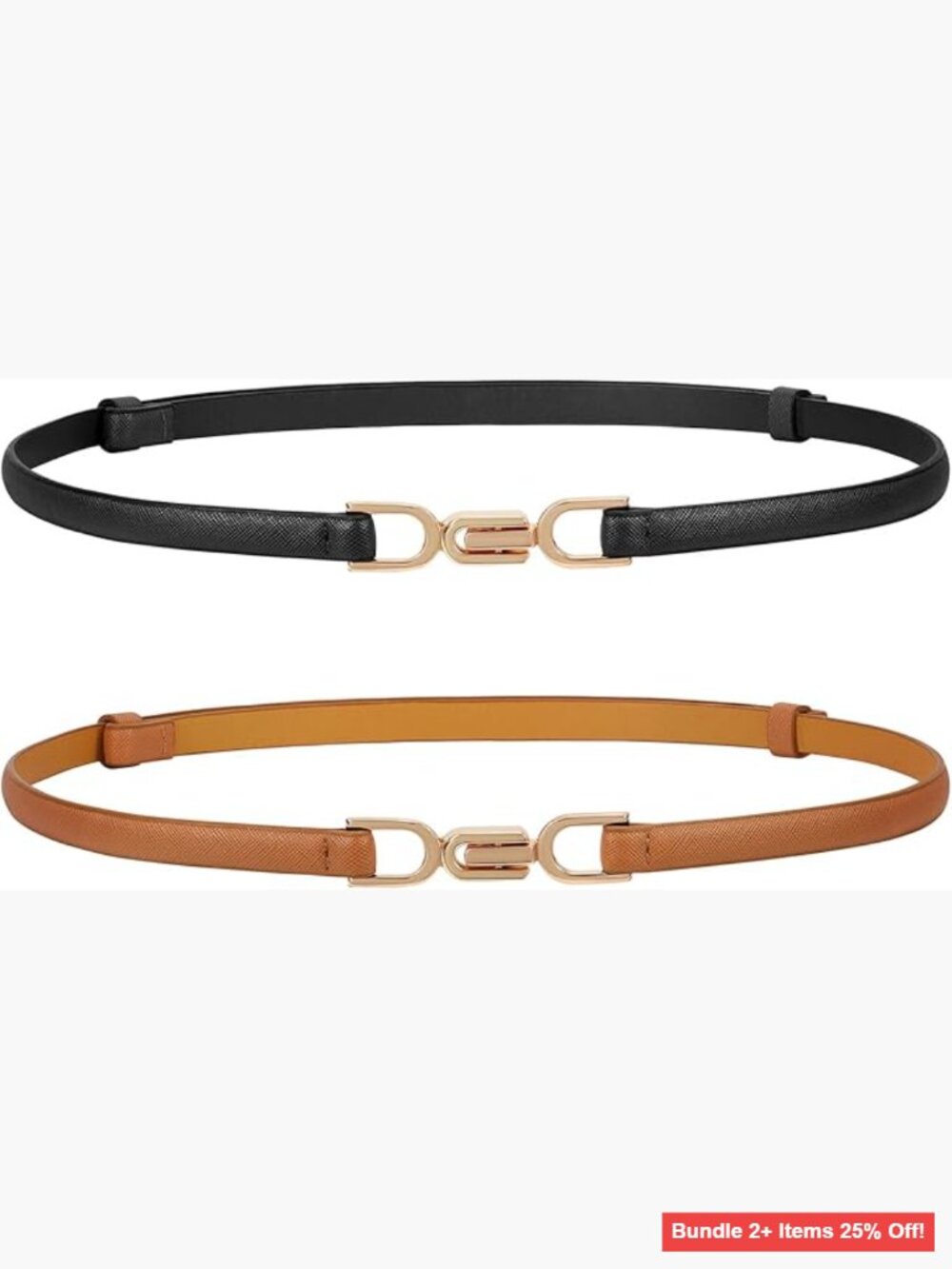 Skinny Faux Leather Belt Adjustable Thin Waist Belt Gold Buckle Dress Belt